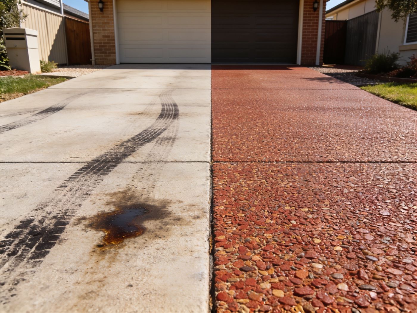 Exposed aggregate: stained side vs cleaned side